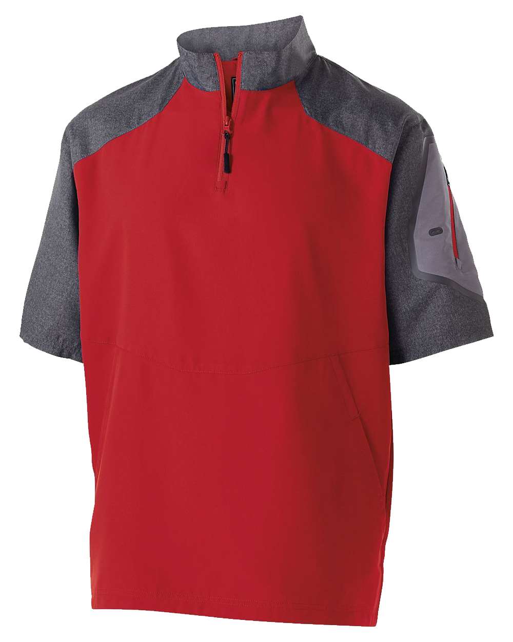 Holloway Unisex Raider Short Sleeve Quarter-Zip Pullover. 229545 - Carbon Print/ Scarlet