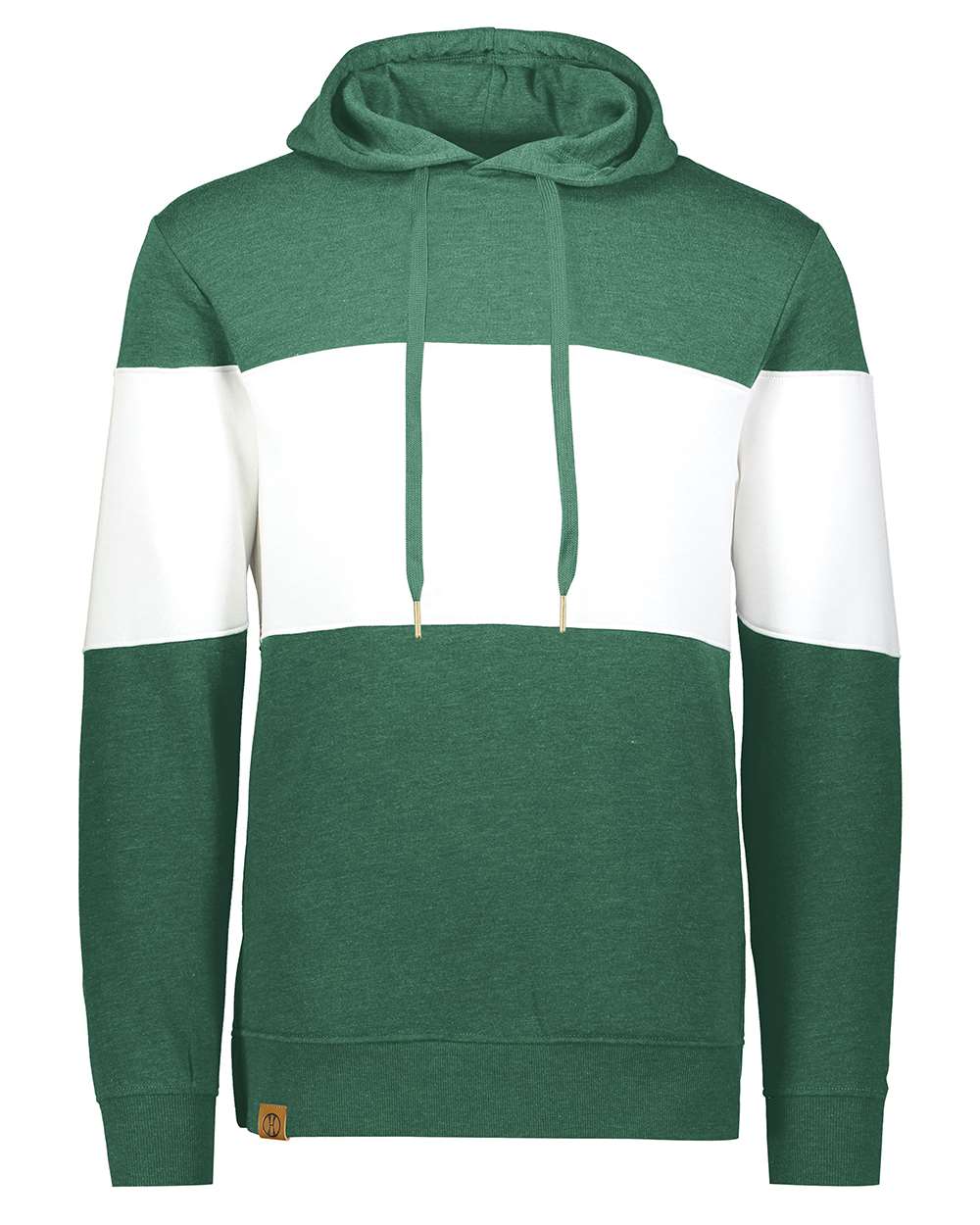 Holloway Men's All-American Fleece Colorblocked Hooded Sweatshirt. 229563 - Dark Green Heather/ White