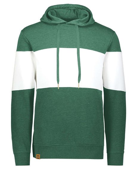 Holloway Men's All-American Fleece Colorblocked Hooded Sweatshirt. 229563 - Dark Green Heather/ White