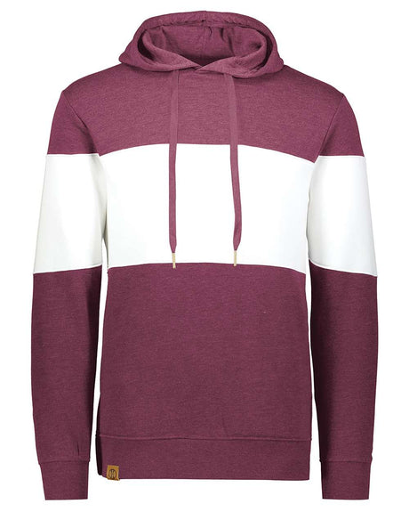 Holloway Men's All-American Fleece Colorblocked Hooded Sweatshirt. 229563 - Maroon Heather/ White