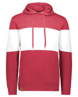 Holloway Men's All-American Fleece Colorblocked Hooded Sweatshirt. 229563 - Scarlet Heather/ White