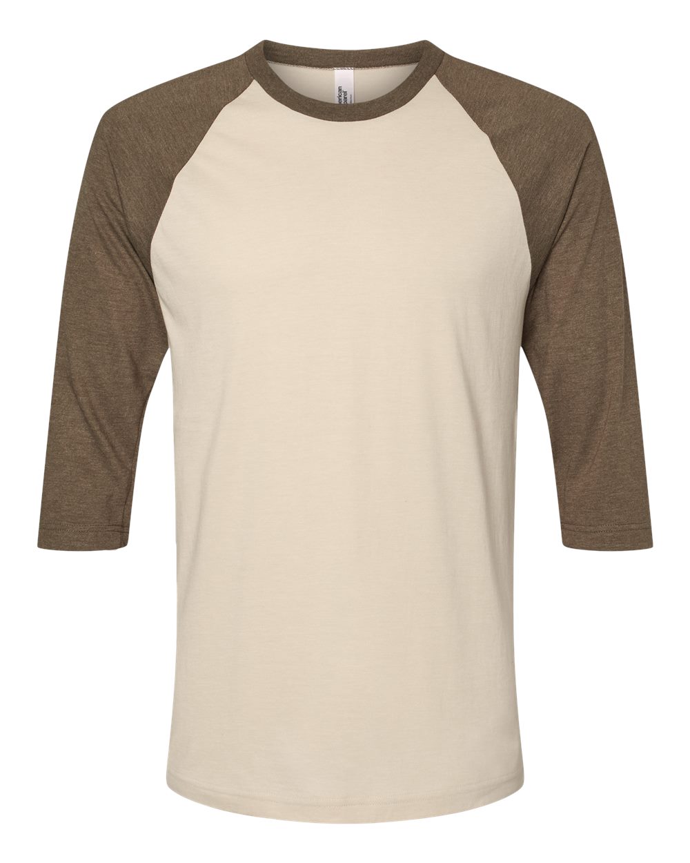 American Apparel Unisex CVC Raglan Tee. 2003CVC - Heather Bone/ Heather Army