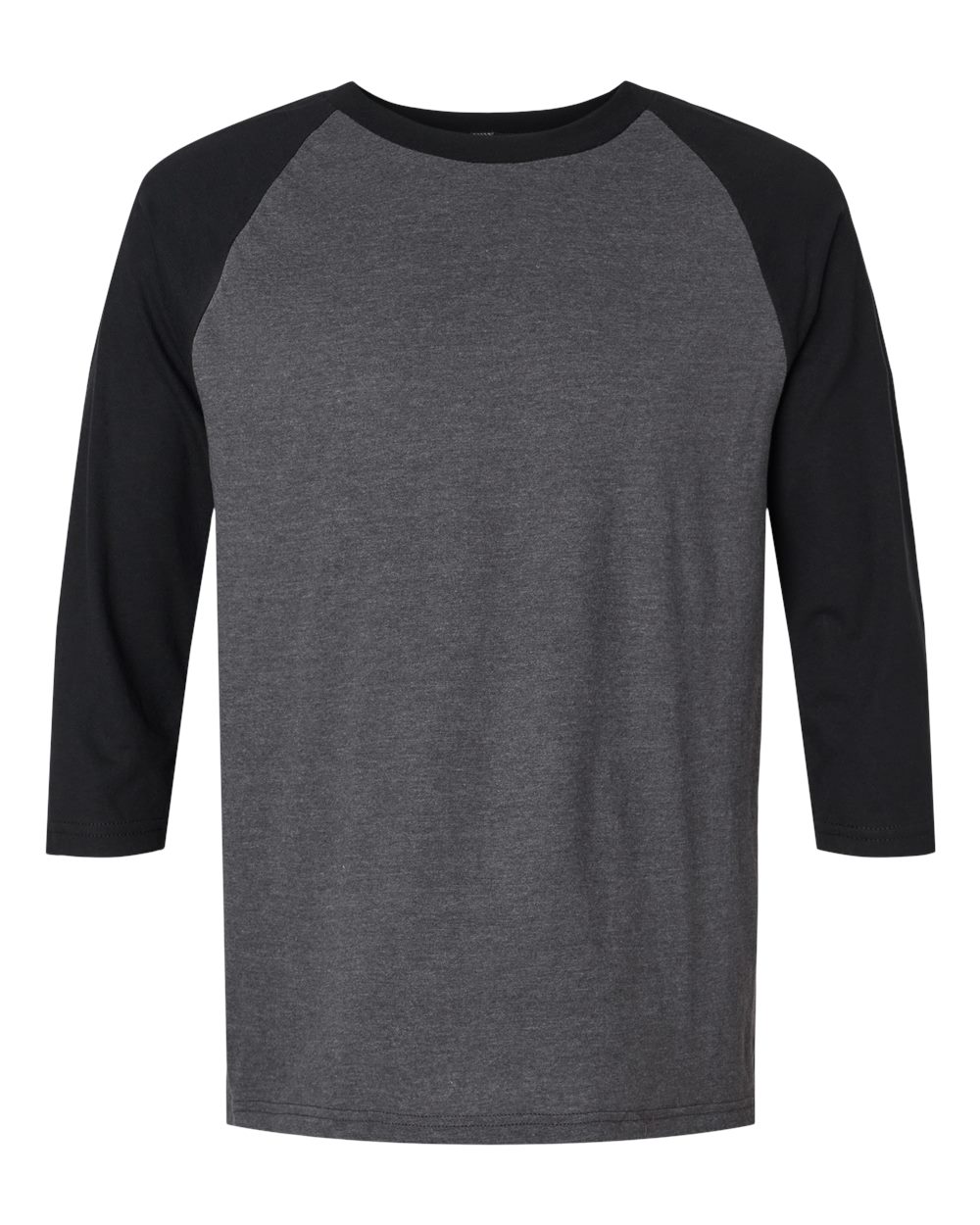 American Apparel Unisex CVC Raglan Tee. 2003CVC - Heather Charcoal/ Black
