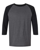 American Apparel Unisex CVC Raglan Tee. 2003CVC - Heather Charcoal/ Black