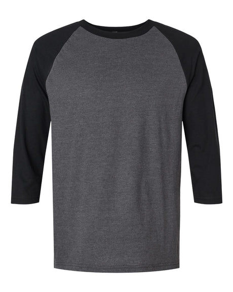 American Apparel Unisex CVC Raglan Tee. 2003CVC - Heather Charcoal/ Black