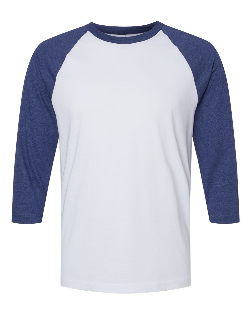 American Apparel Unisex CVC Raglan Tee. 2003CVC - White/ Heather Indigo
