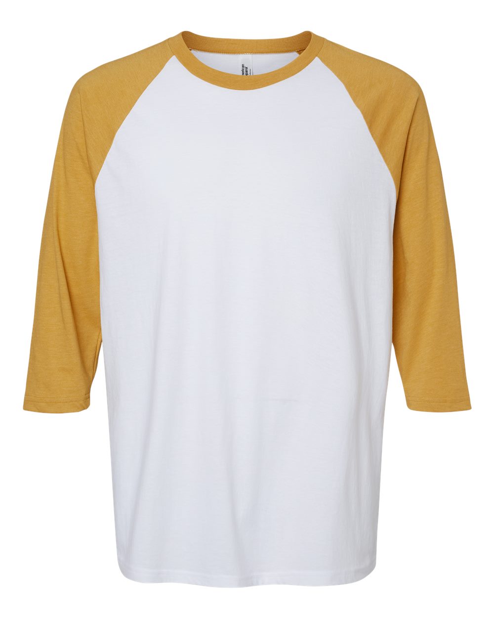 American Apparel Unisex CVC Raglan Tee. 2003CVC - White/ Heather Mustard
