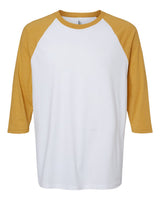 American Apparel Unisex CVC Raglan Tee. 2003CVC - White/ Heather Mustard