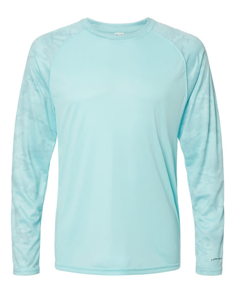 Paragon Unisex Cayman Performance Camo Colorblocked Long Sleeve T-Shirt. 216 - Aqua Blue