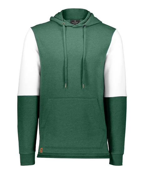 Holloway Men's All-American Team Fleece Colorblocked Hooded Sweatshirt. 222581 - Dark Green Heather/ White