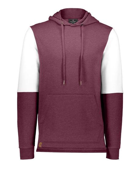 Holloway Men's All-American Team Fleece Colorblocked Hooded Sweatshirt. 222581 - Maroon Heather/ White
