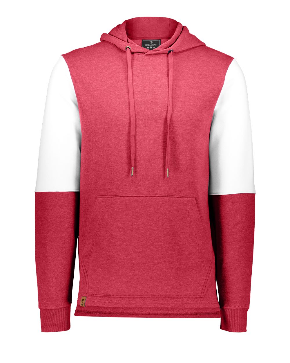 Holloway Men's All-American Team Fleece Colorblocked Hooded Sweatshirt. 222581 - Scarlet Heather/ White