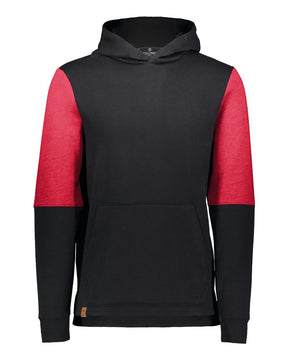 Holloway Youth All-American Team Fleece Colorblocked Hooded Sweatshirt. 222681 - Black/ Scarlet Heather
