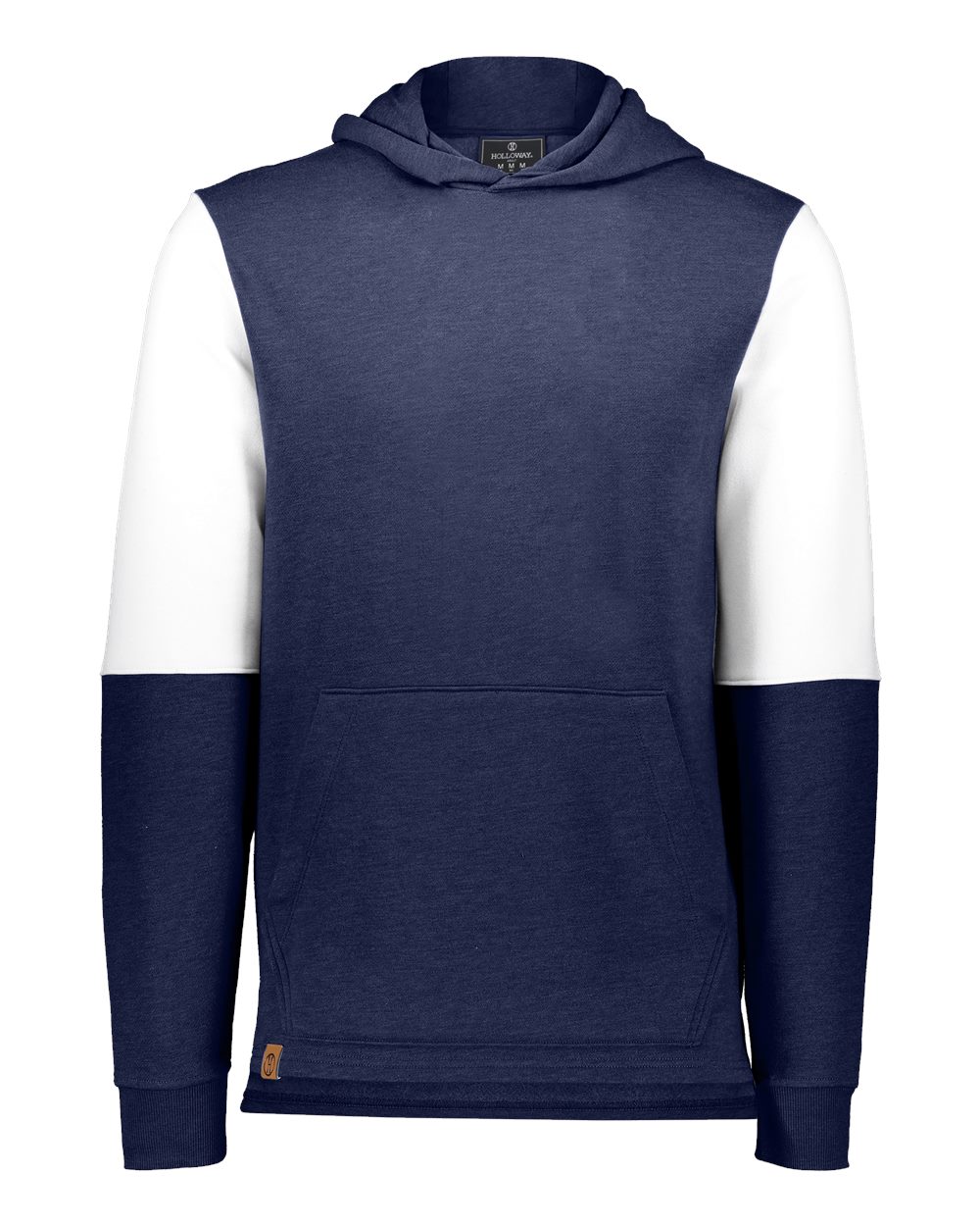 Holloway Youth All-American Team Fleece Colorblocked Hooded Sweatshirt. 222681 - Navy Heather/ White