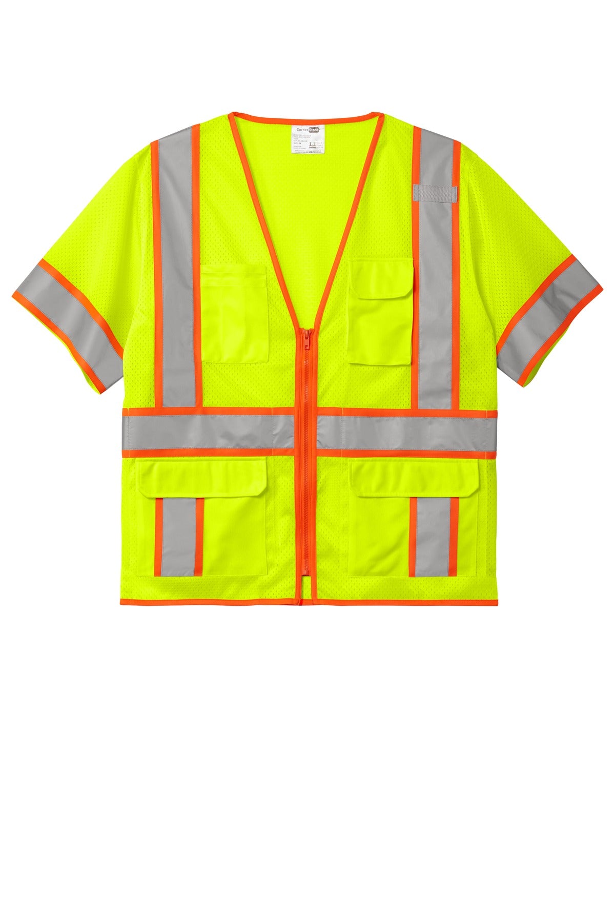 CornerStone ® ANSI 107 Class 3 Surveyor Mesh Zippered Two-Tone Short Sleeve Vest. CSV106 - hero