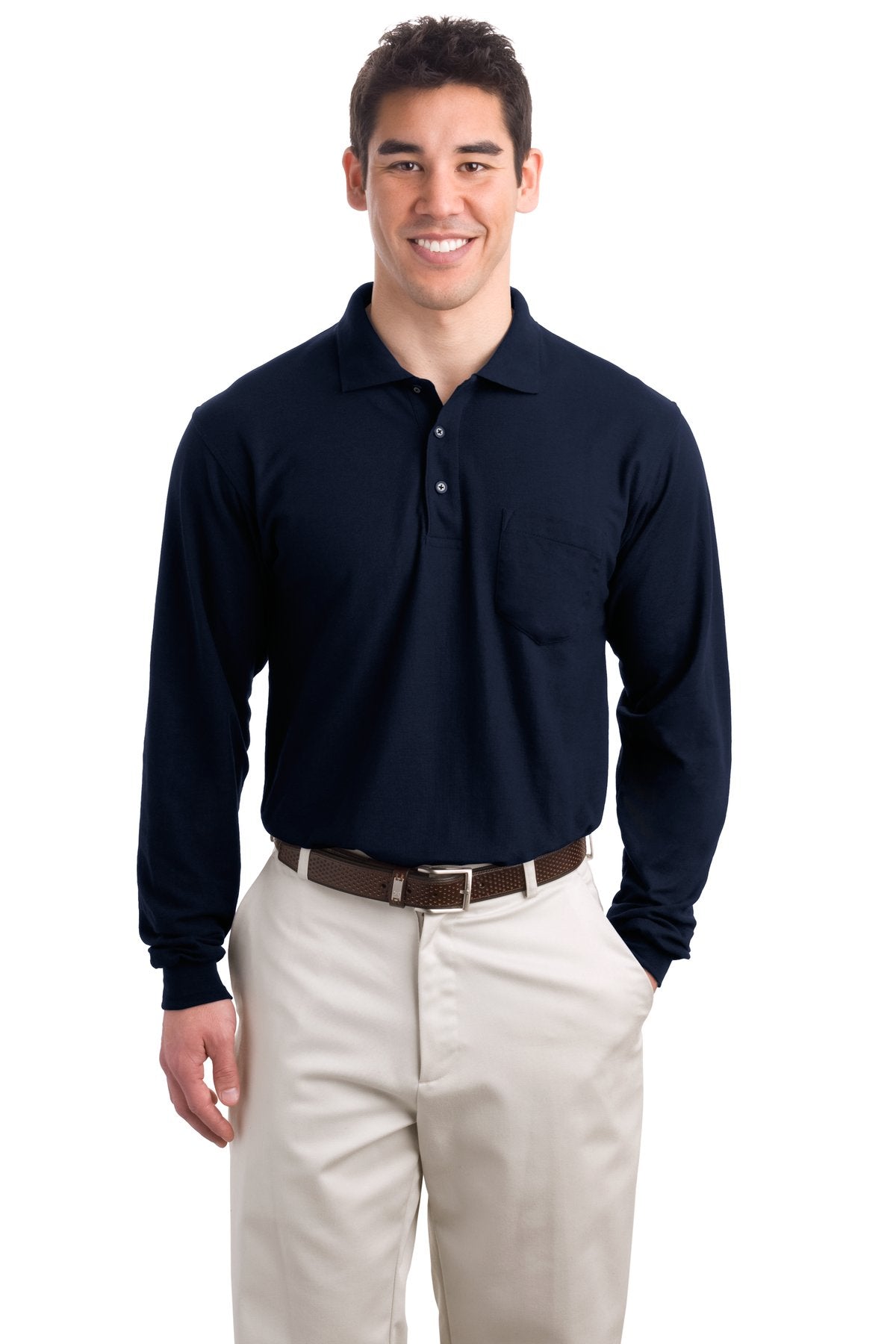 Port Authority® Long Sleeve Silk Touch Polo with Pocket. K500LSP