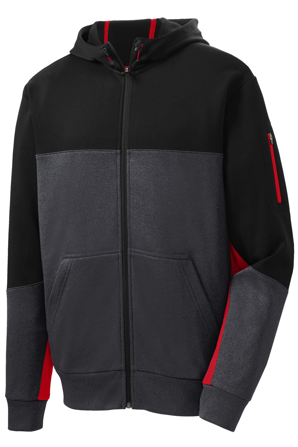 Sport-Tek® Tech Fleece Colorblock Full-Zip Hooded Jacket. ST245