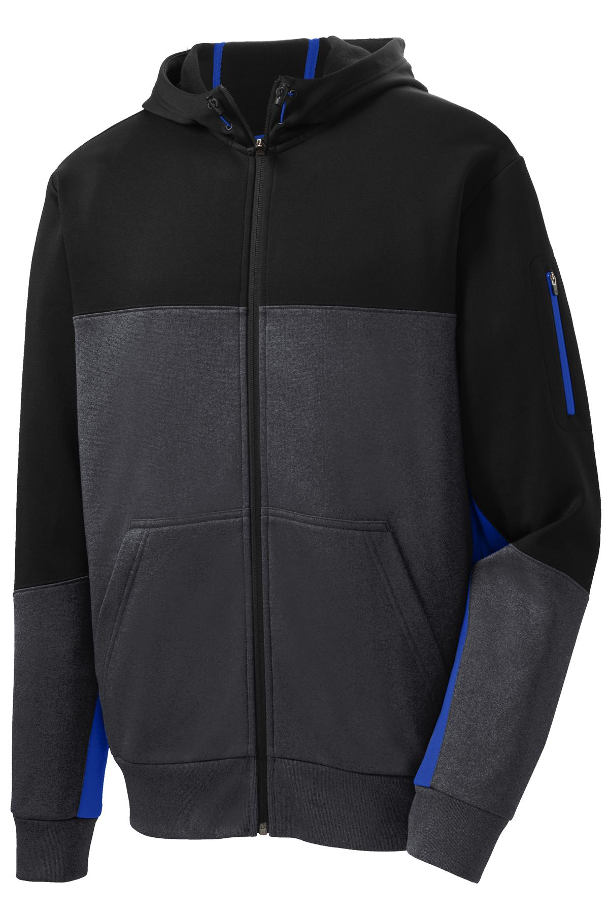 Sport-Tek® Tech Fleece Colorblock Full-Zip Hooded Jacket. ST245