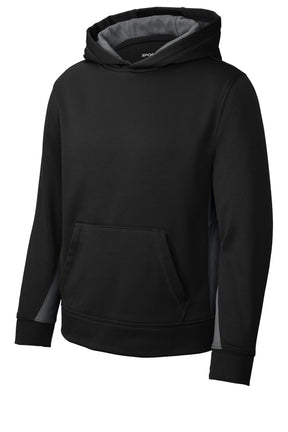 Sport-Tek® Youth Sport-Wick® Fleece Colorblock Hooded Pullover. YST235 - hero