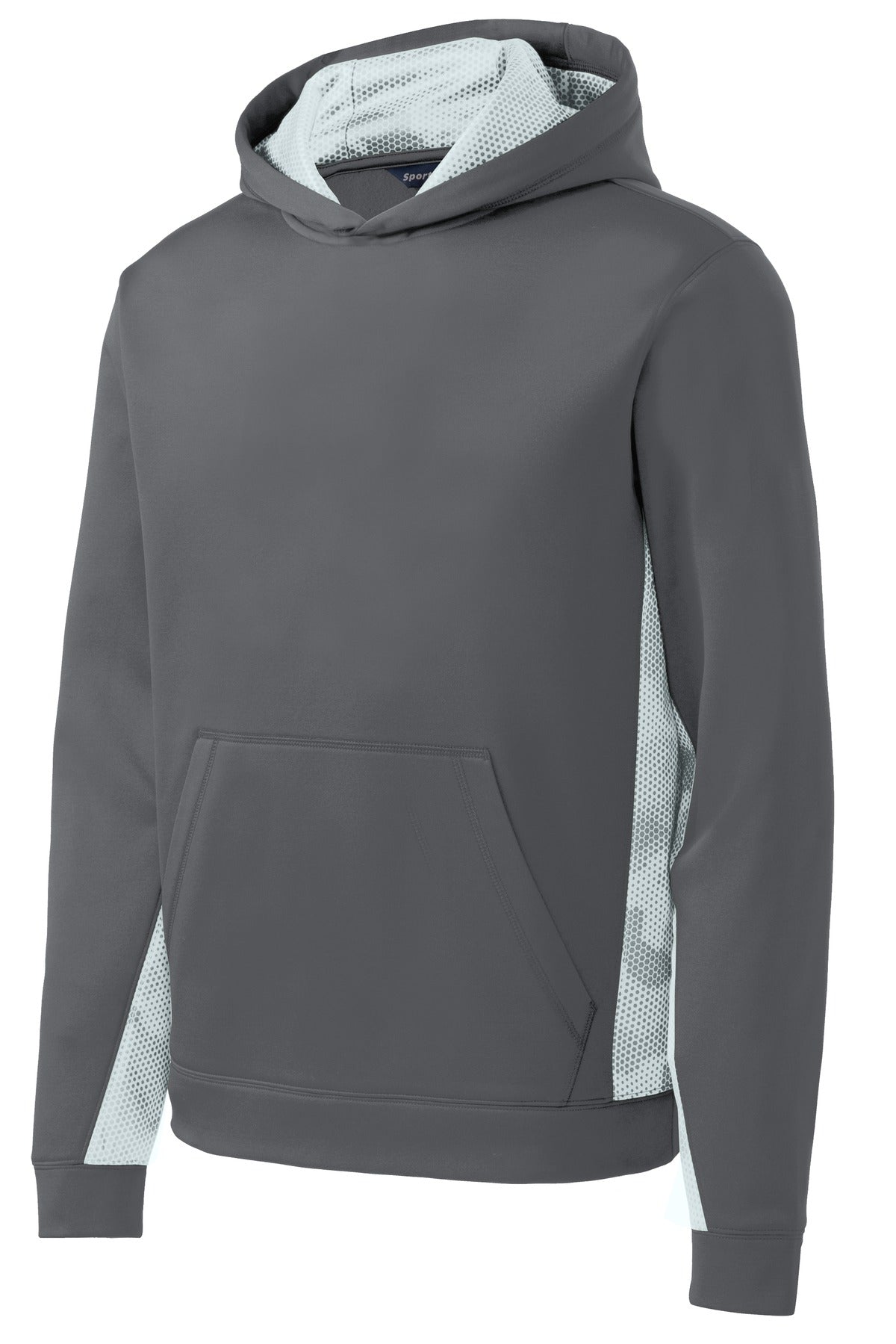 Sport-Tek® Youth Sport-Wick® CamoHex Fleece Colorblock Hooded Pullover. YST239