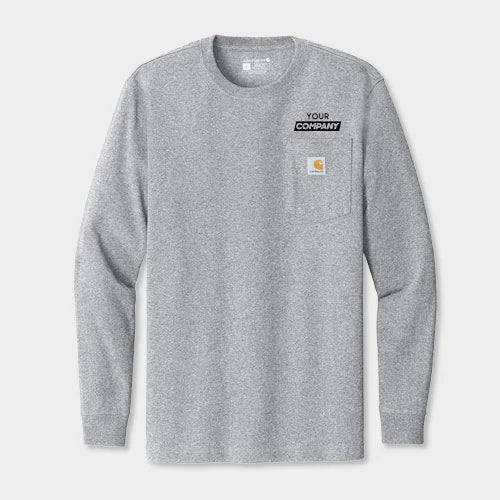 Gray long-sleeve shirt with customizable branding on a light gray background 
Branded sweatshirts
Screen printing services
Custom sweatshirt designs
custom workwear