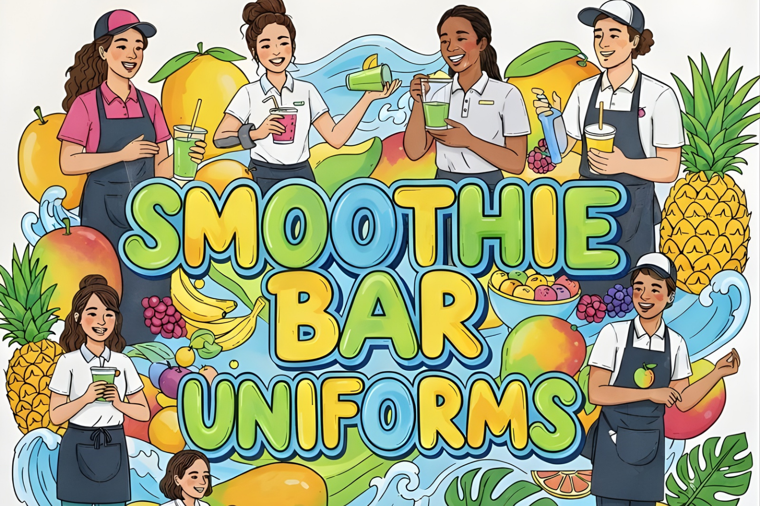 smoothie bar uniforms, screen print, and embroidery in Florida